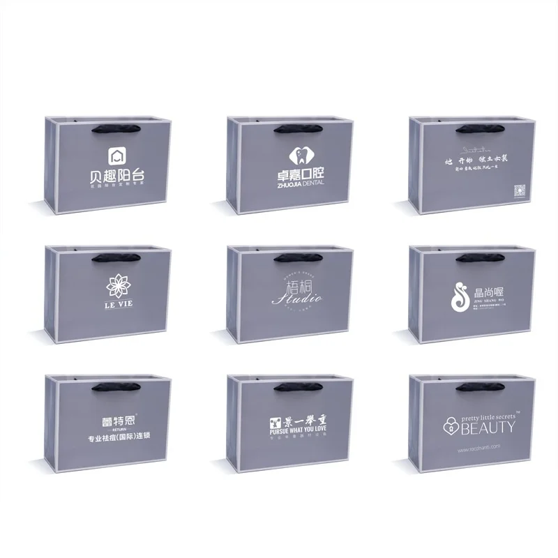 10- 100 PCS Recycled Lamination Custom LOGO Grey Wig Apparel Packaging Gift Paper Shopping Packing Bag Printing