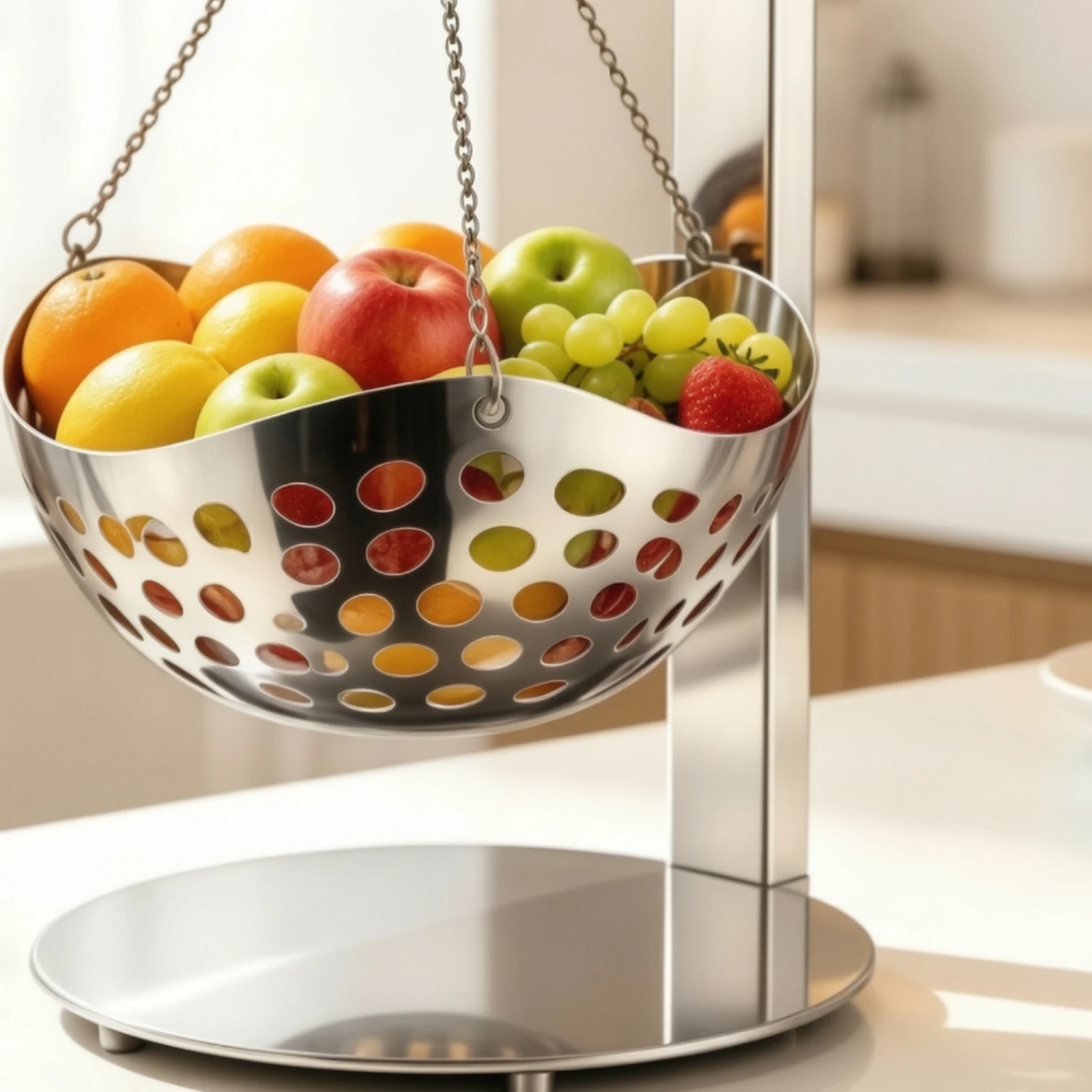 Stainless Steel Hanging Fruit Bowl Stand Ventilated Perforated Fruit Bowl with Stand Freestanding Sturdy for Kitchen
