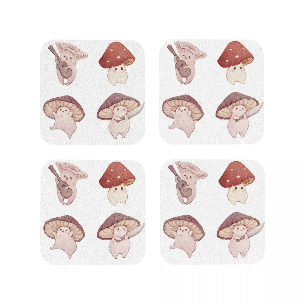 Four Cute Mushroom Friends Coaster Heat Resistant Table Decoration And Accessories kitchen Accessories Mat For Dishes Coffee Mat