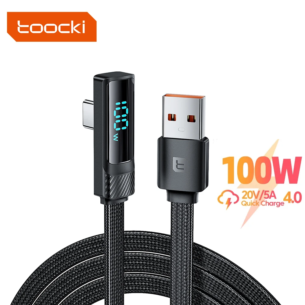 Toocki 90 Degree USB C Cable 6A Fast Charging Elbow Type C Cable for Huawei P40 Realme Samsung S20 Digital Display Data Cable