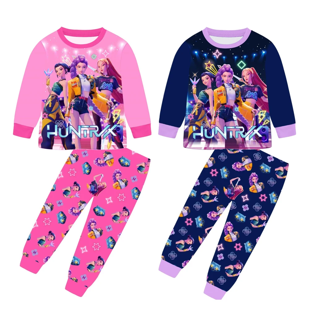 

2pcs Anime KPop Demon Hunters T-shirt Pants for Kids Daily Nightgowns Girls Long Sleeve Fashion Casual Fans Gifts Clothing