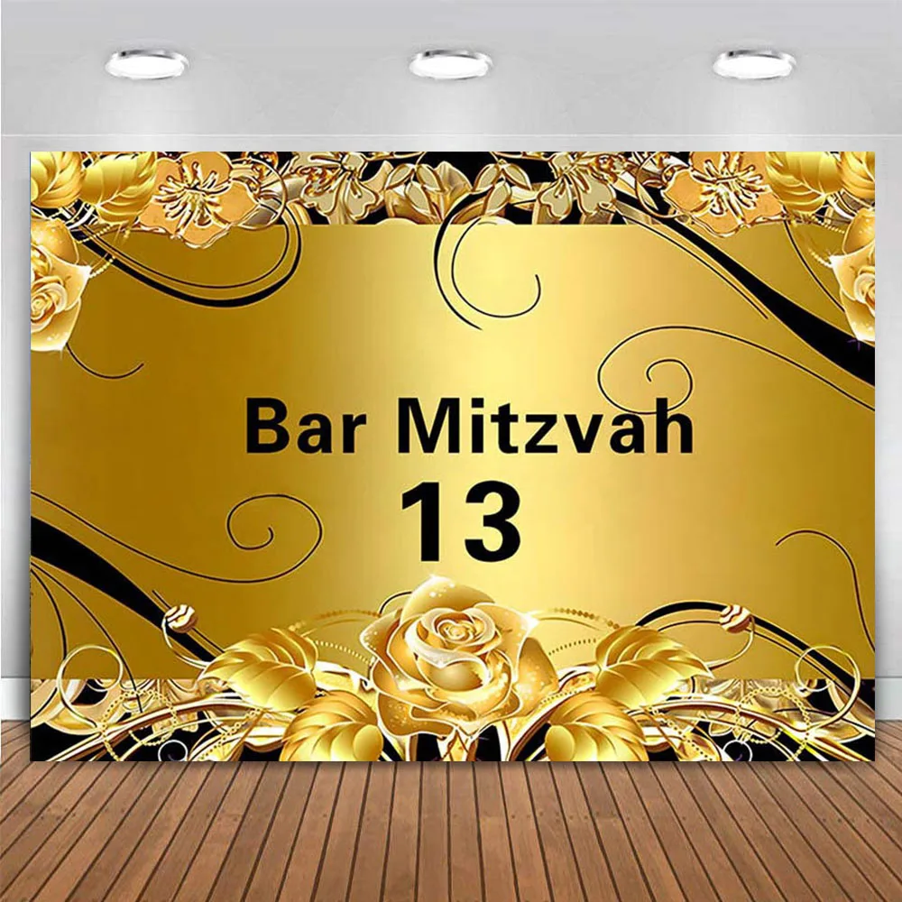 

Black and Golden 13th Birthday Party Decoration Gold Flower Backdrop for Aldult Boy and Girl Photography Background Cake Banner