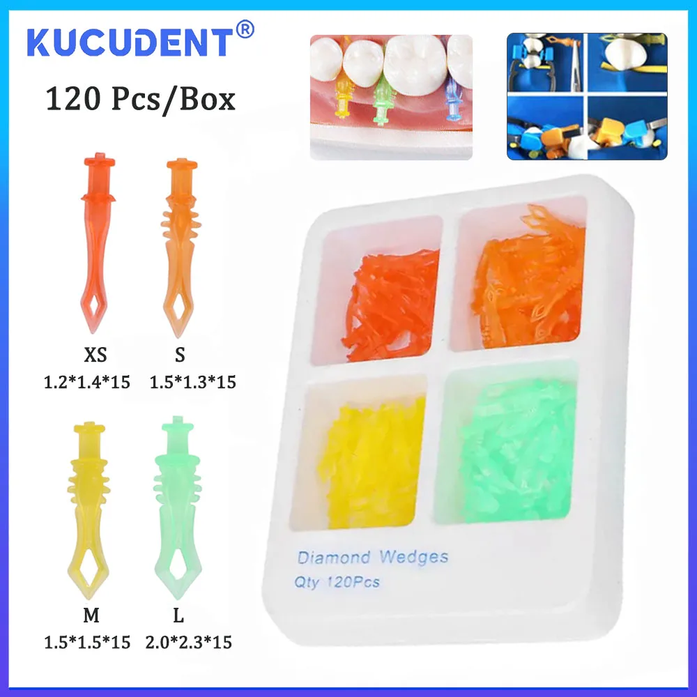 KUCUDENT 120 Pcs Dental Diamond Wedges Disposable Interdental Wedge Fender Barrier Matrices Composite Restoration Materials