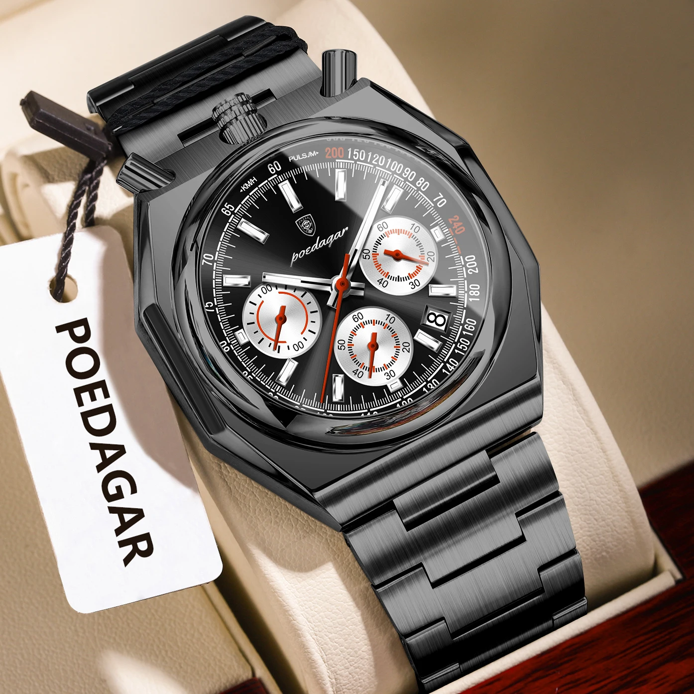 

POEDAGAR Роскошные кварцевые мужские наручные часы из нержавеющей стали, водонепроницаемые светящиеся мужские часы с хронографом и датой, модные мужские часы Reloj
