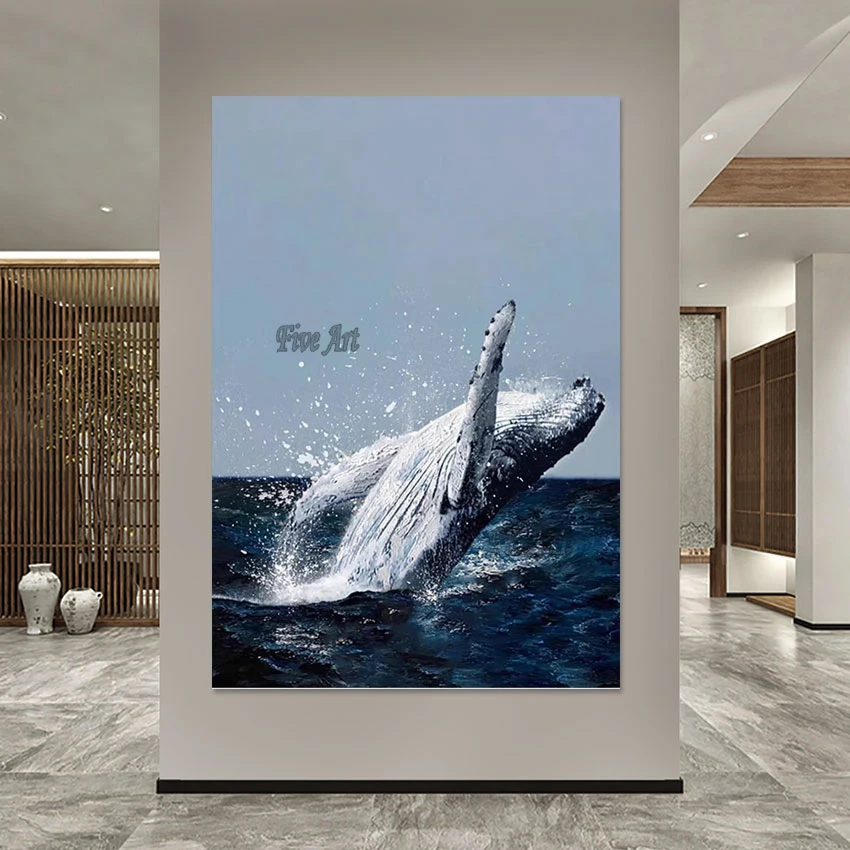 High Quality, 3D Knife, Whale Hand Painted Oil Paintings On Canvas, Home Decor Wallpaper, Acrylic Modern Art Wall Picture