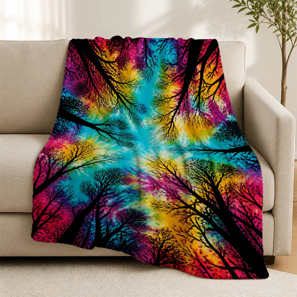 Vibrant Abstract Boho Throw Blanket for Sofa Living Room Decor Colorful Tree Print Nature Psychedelic Art Cozy Seating Accent Fa