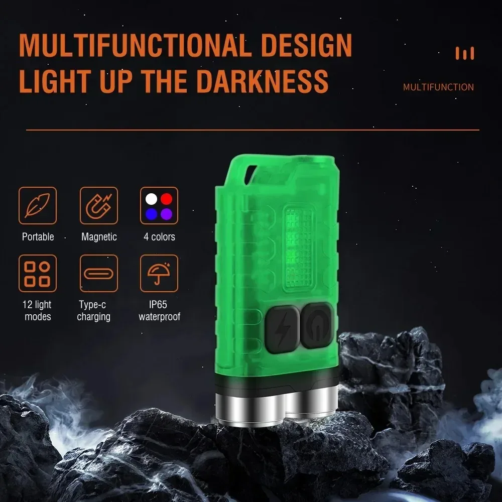 LCS V3 EDC Keychain Flashlight 900LM Portable LED Work Light Type-C Rechargeable Mini Multi-functional Torch UV Emergency Light