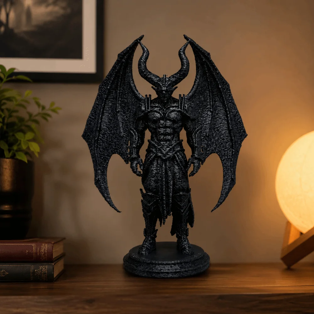 Dark Fantasy 3D Printed Demon Knight Figurine Decoration Gothic Style Black Demon Statue Halloween Desktop Ornament Gifts
