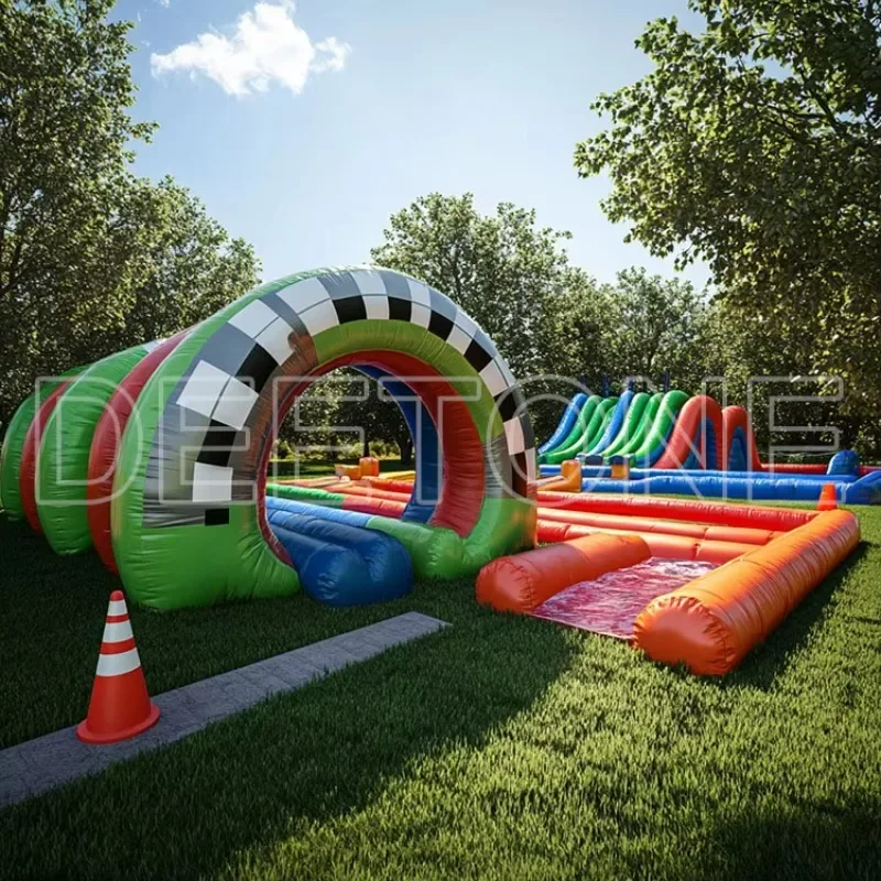Newly Upgraded Outdoor Commercial Bamboo Theme Inflatable Castle House With Slide Inflatable Obstacle Outdoor Commercial Bamboo