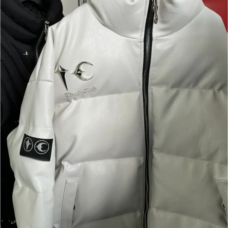 

Winter Thick Stand Up Collar Thug Club Jacket Casual Loose Star and Moon Accessories Bread Jacket Zipper Cardigan High Neck Coat