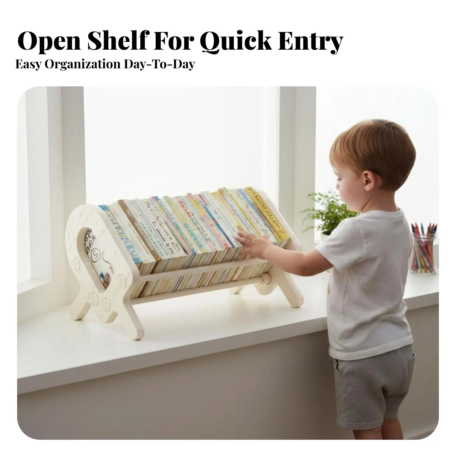 前面が開いた幼児用ブックラック-省スペース子供用多層デスクラック-子供に安全な安定したベース