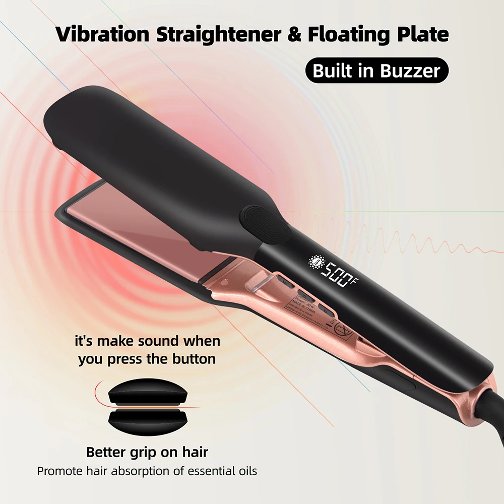 Plasma Hair Straightener Keratin Treatment Wide Plate 500°F Vibrating Hair Flat Irons For Frizzy Hair Recovers Damage 110-240V