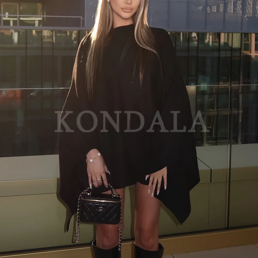 

KONDALA 2025 осенне-зимняя уличная одежда, однотонный вязаный женский плащ, модные элегантные женские шикарные топы большого размера с круглым вырезом
