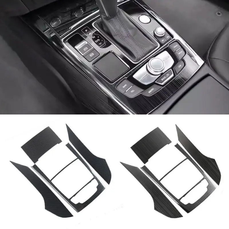 Stainless Steel Car Center Console Gear Shift Frame Trim Strip For Audi A6 C7 2012-2018 Carbon Fiber Texture / Black Brushed