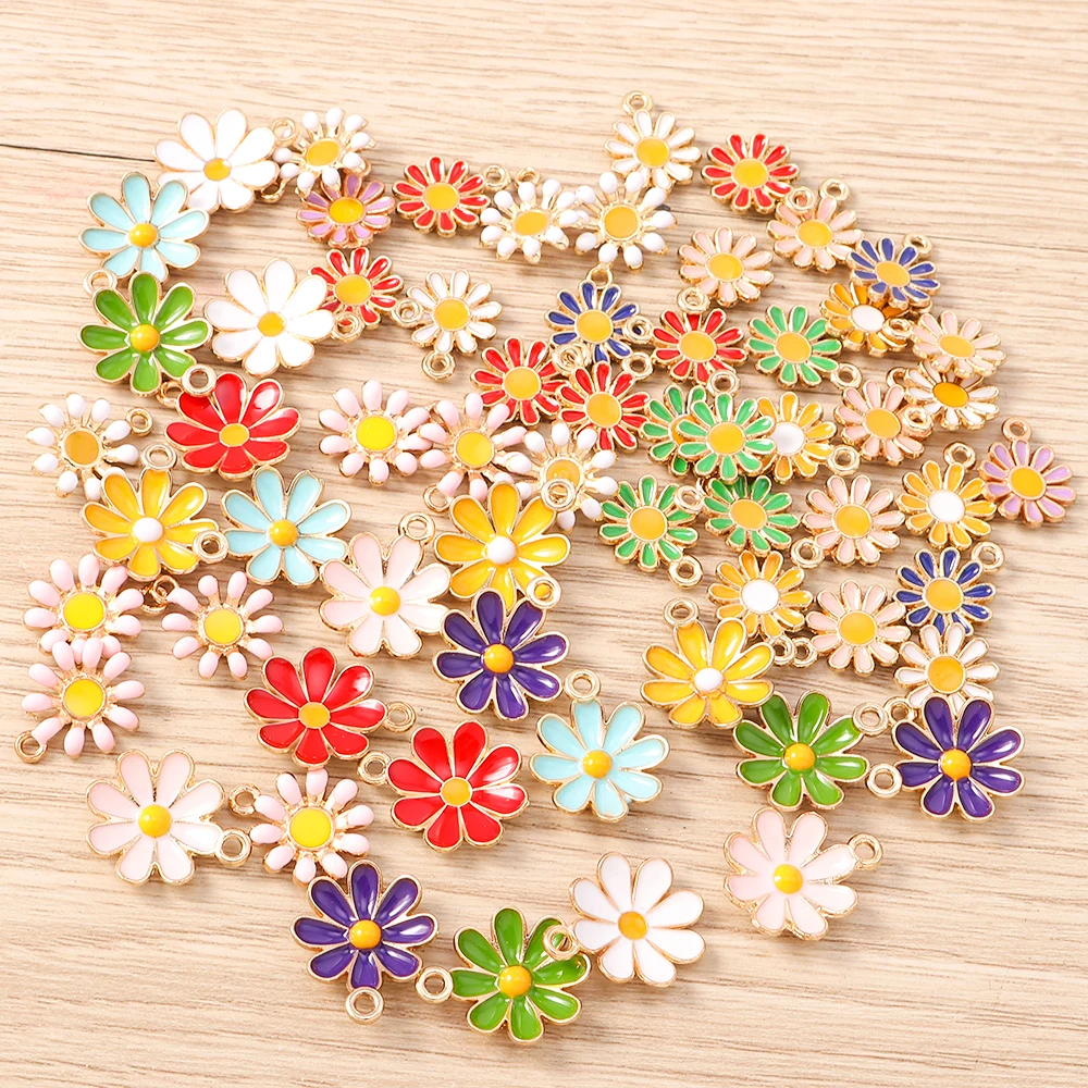 

Tusember 10Pcs Gold Plated Colorful Cute Daisy Flowers Charms For DIY Key chain Earring Bracelet Jewelry Making Accessories