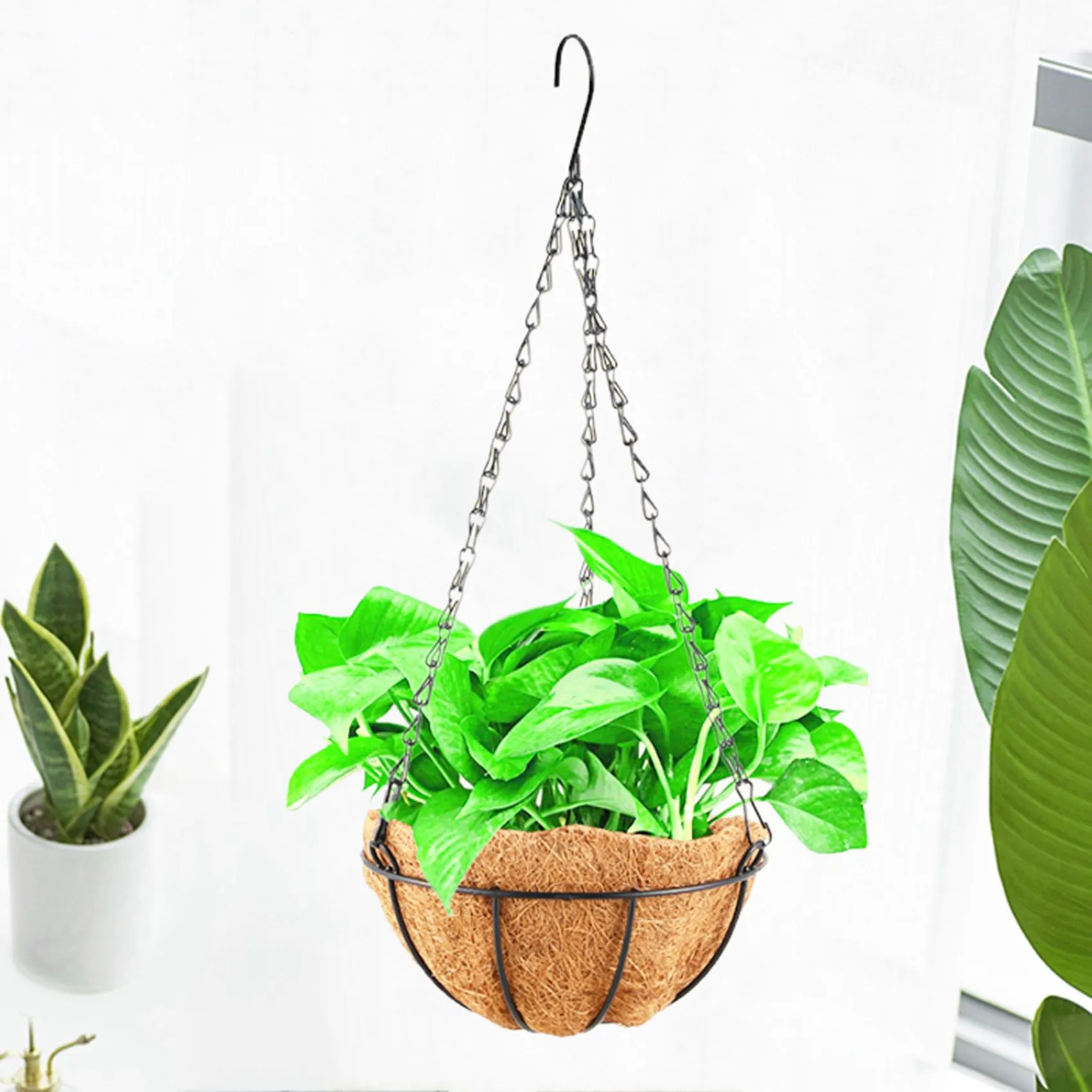 A98E-4X Black Growers Hanging Basket Planter With Chain Flower Plant Pot Home Garden Balcony Decoration-8Inch