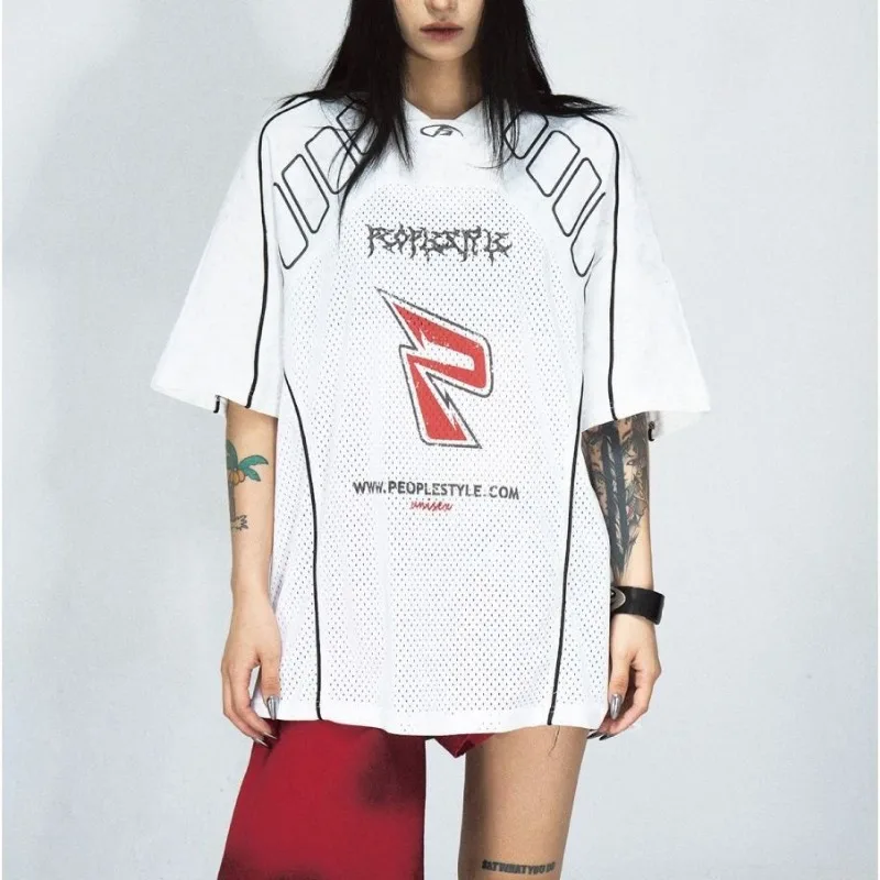 Racing Style Quick Drying Retro Short Sleeved T-shirt for Men Sports Loose Riding Jerseys Unisex Motorcycle Mesh Breathable Top