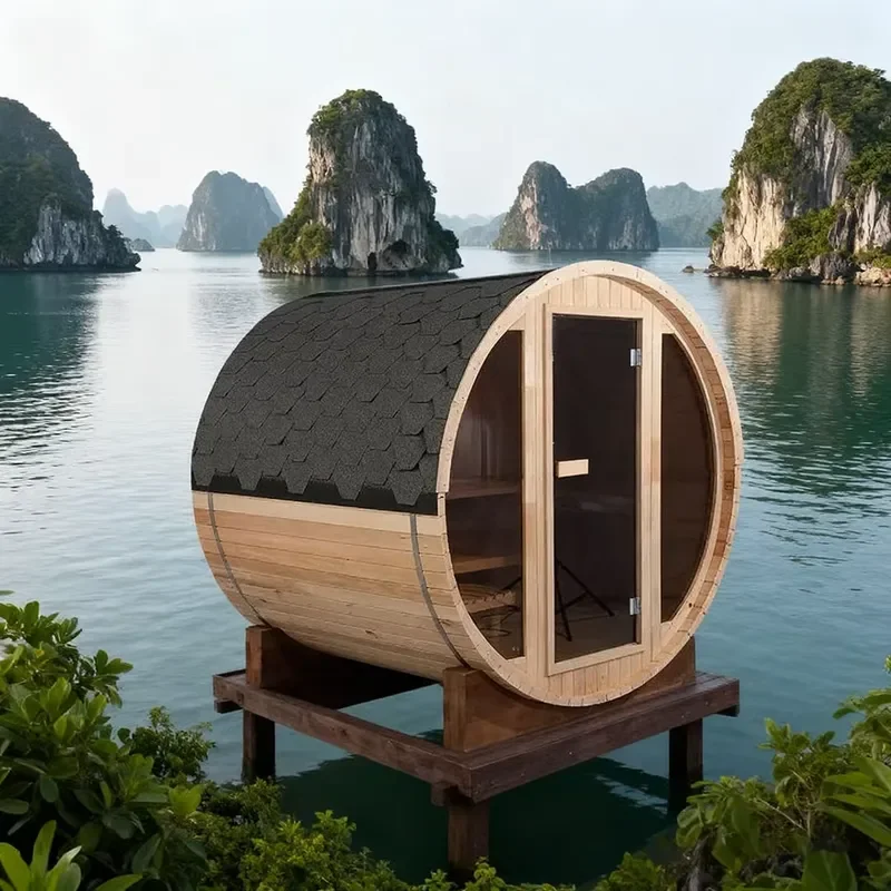 Portable Red Cedar Wood Sauna Barrel for 6 People Heat Treated Solid Wood Outdoor Home Spa Steam Room Kit Indoor Outdoor Use