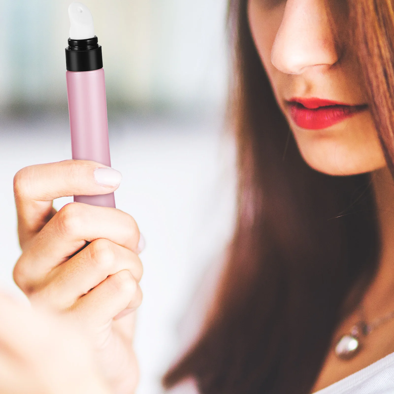 

2pcs Pink Matte Soft Hose Set Refillable Tubes Black Cap Pump Head Lip Gloss Tubes Travel Makeup Sample Bottles