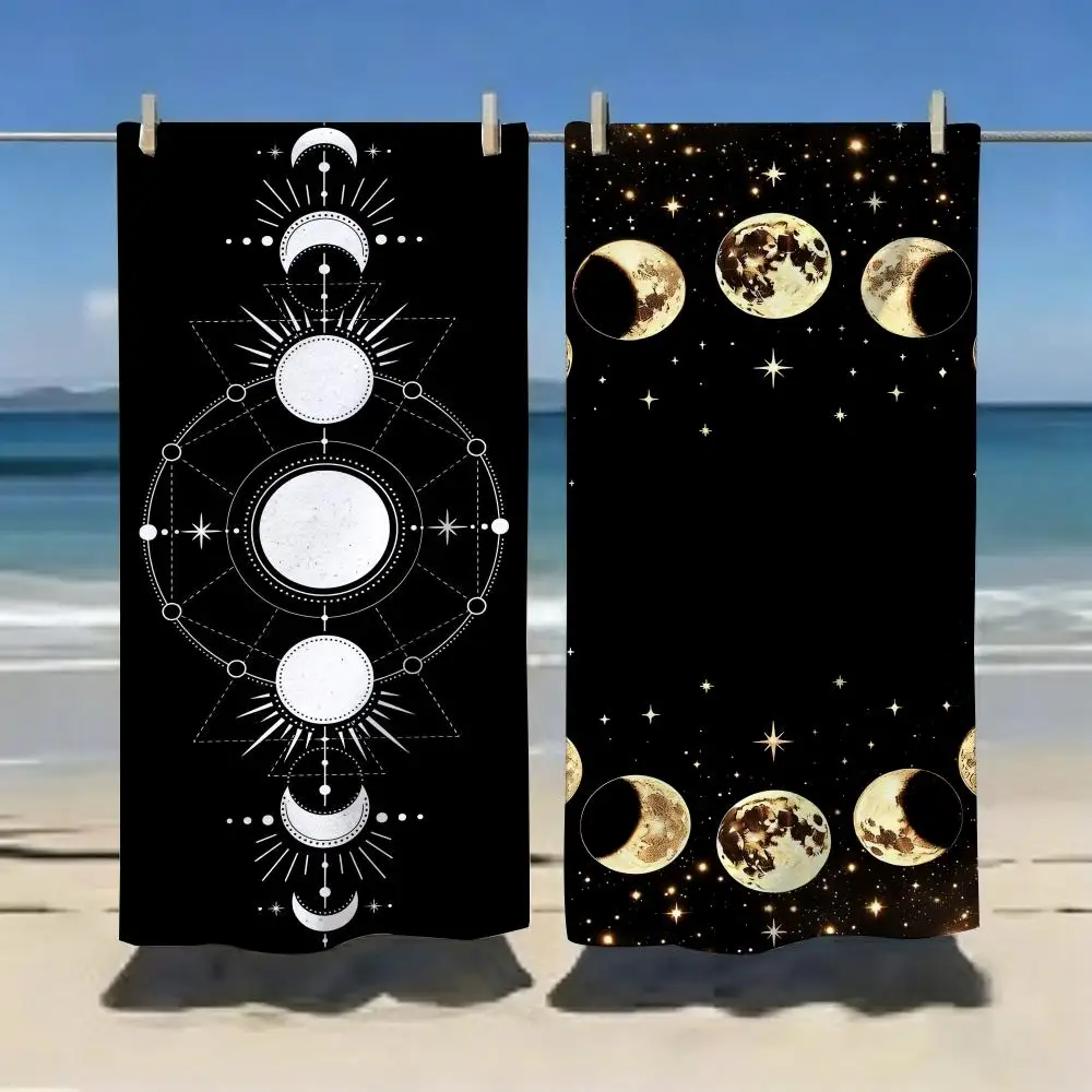 Vintage Boho Moon Phases Graphic Towel Microfiber soft Beach Towel for Travel Fitness Sauna Bathing Camping