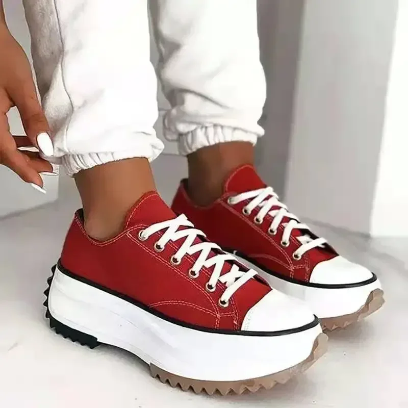 Zapatos clásicos de lona para mujer, zapatillas informales con plataforma y cordones, color blanco sneakers women 2024