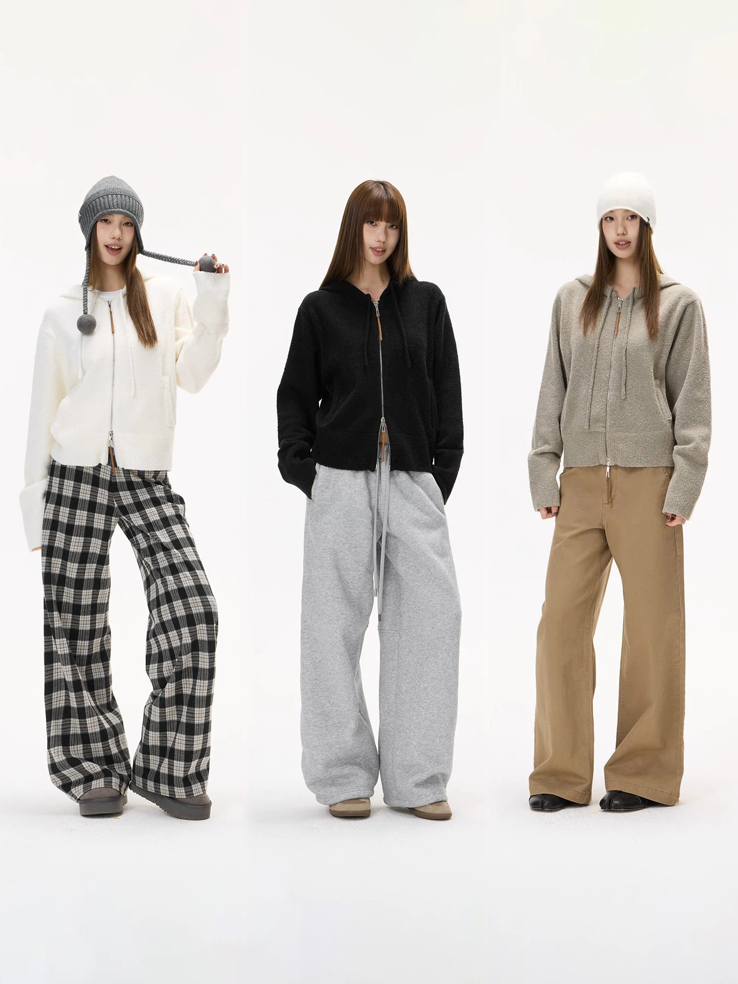 

IceFront Lazy Sle Australian Wool Blend Hoodie Women's Knitted Cardigan Coat Casual Loose Fit Long Sve Zipper Pure Color