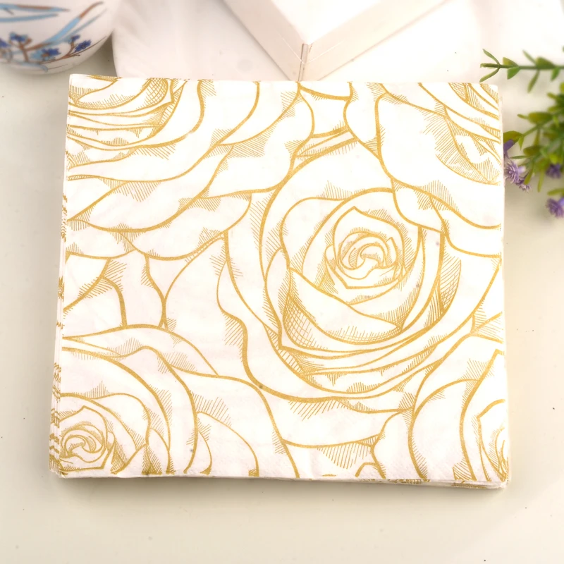 10/20pcs 33 * 33cm 2Layer Gold Line Drawing Rose Party Decoration Tissue Table Decoration DIY Decoupage Paper
