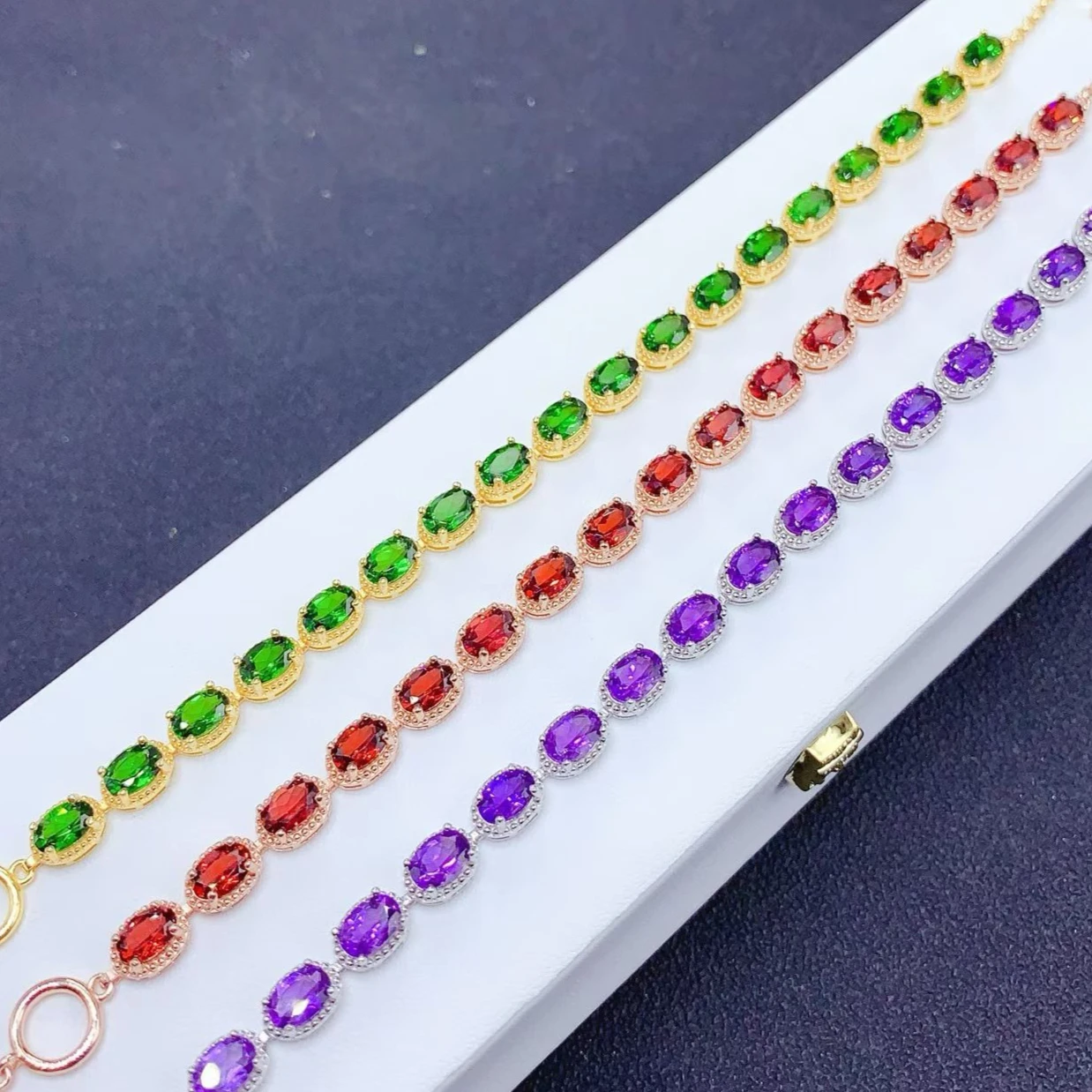 

Natural Garnet Bracelet 4mm*6mm Genuine Diopside Bracelet with Certificate 17 Pieces Real Amethyst Jewelry Gift for Wife