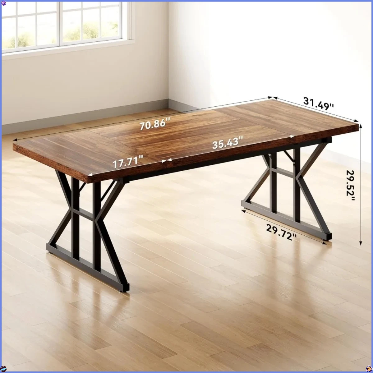 70.8-Inch Office Desk, Wooden Executive Office Desk, Modern Work Desk, Large Farmhouse Writing Table Computer Desk