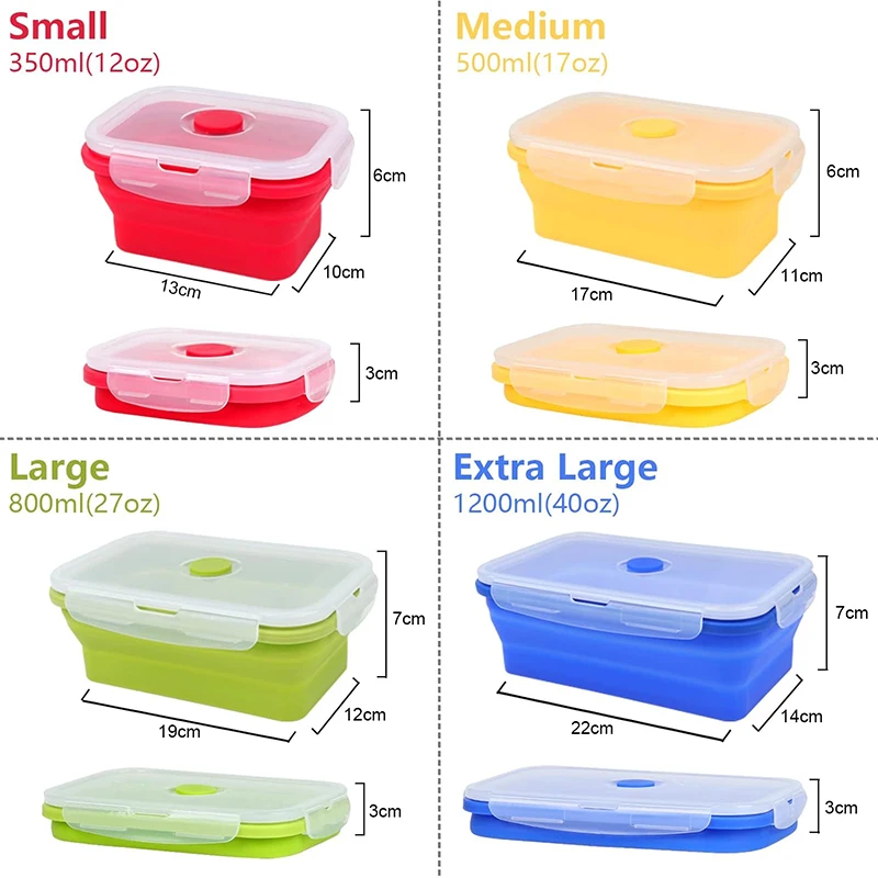 350ml 540ml 800ml 1200ml Collapsible Bento Lunch Box Silicone Portable Food Storage Container With Lids For Microwave