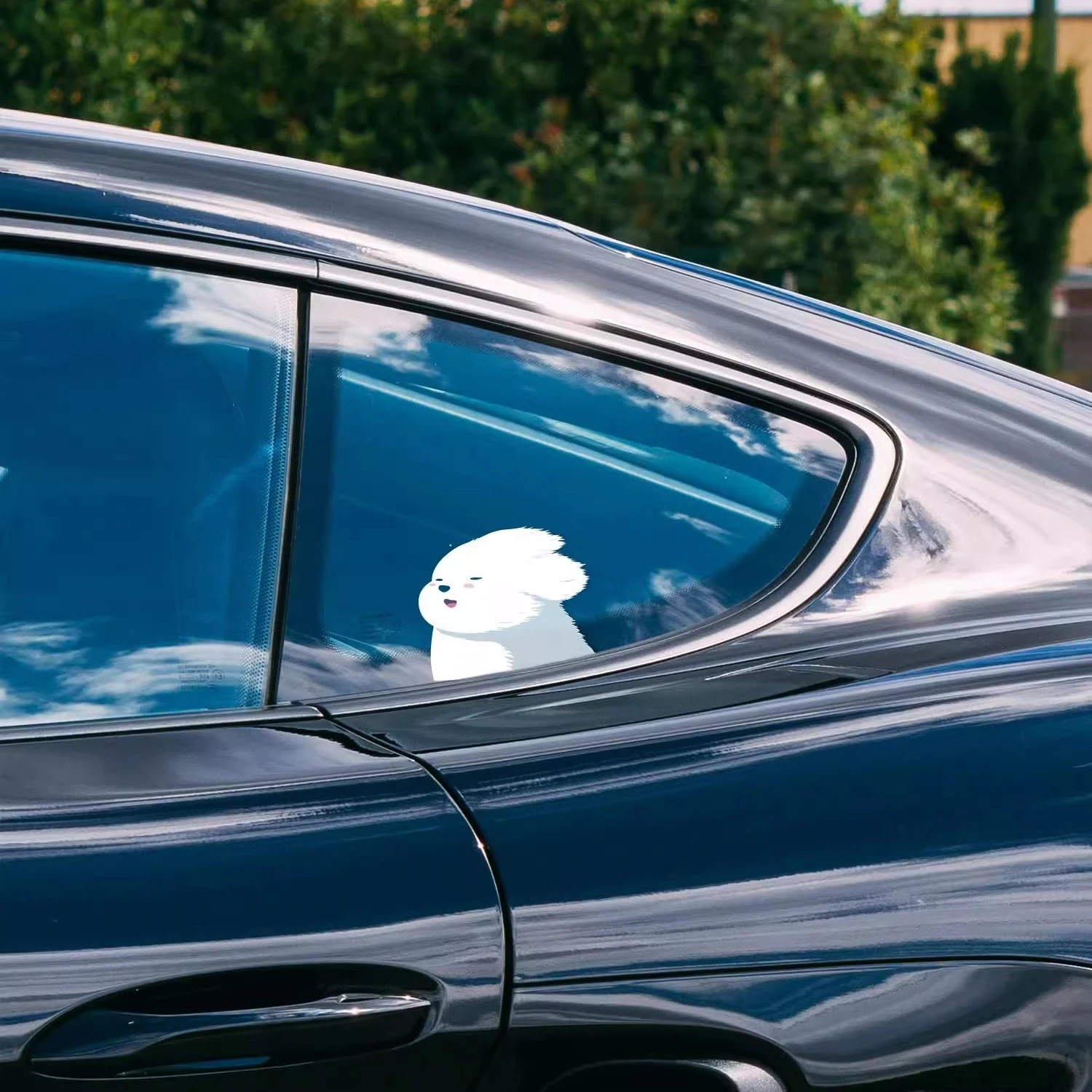 ملصق جرو أبيض صغير سعيد بيشون فريز بيبر دوج نافذة تلقائية جرافيك لتصفيف السيارة ملصق جسم السيارة #4