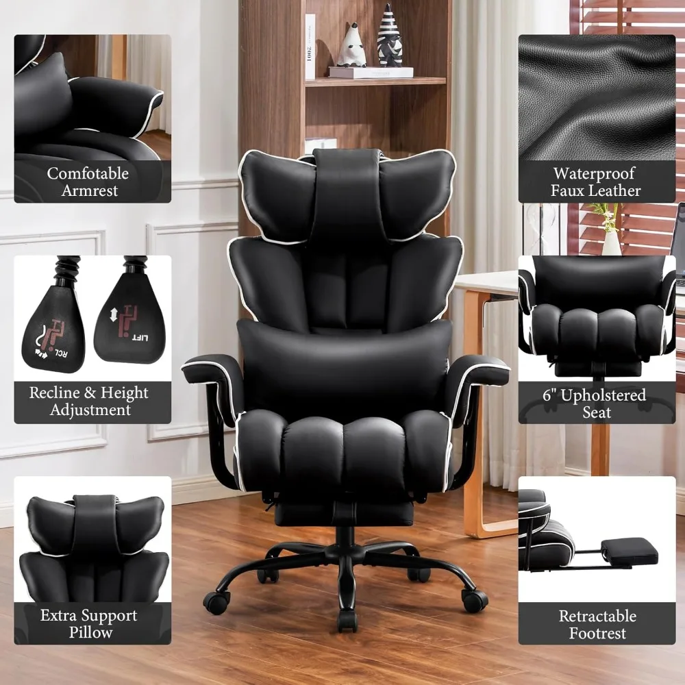 كرسي مكتب تنفيذي ذو مقعد عريض شديد التحمل للكبيرة والطويلة، سعة 400 رطل، قابل للتعديل مع دعم قطني، مريح #3