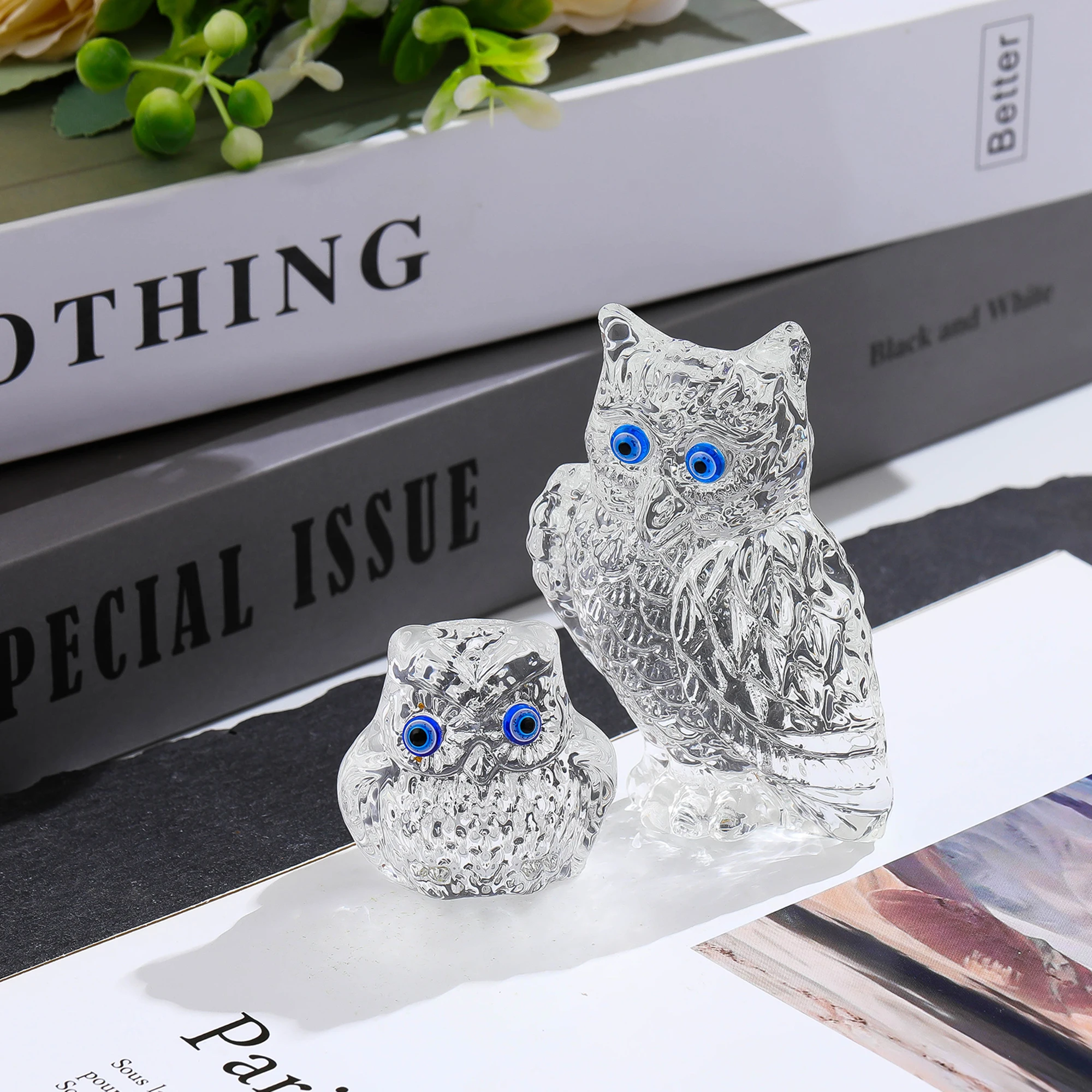 Crystal Owl and Mini Owls Buy Big Get Small Free Animal Birthday Gift Toys for friend Home Decoration Cabinet Tabletop Ornament