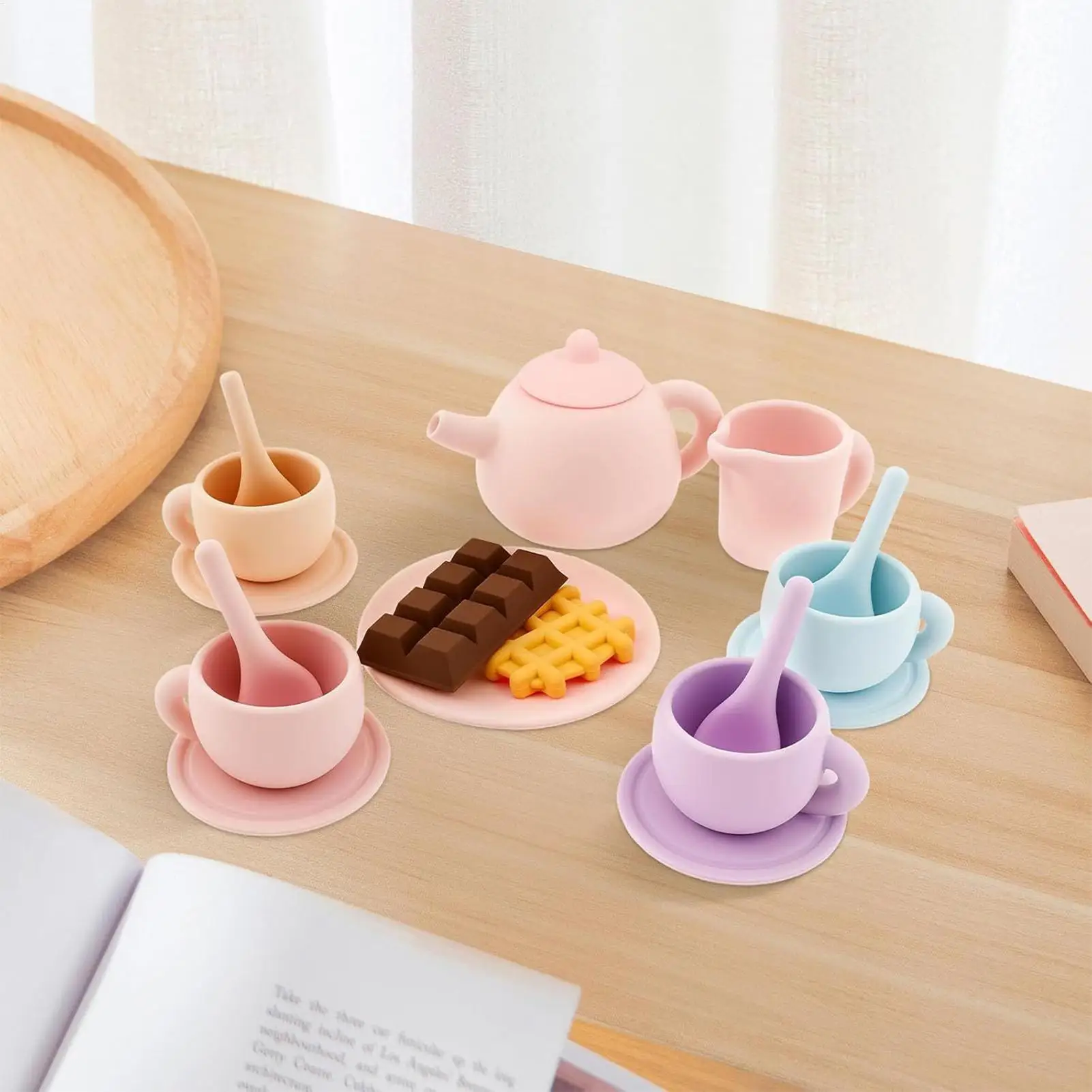 مجموعة شاي بعد الظهر لعبة ملحقات المطبخ للأطفال من السيليكون للطعام هدية تعليمية لحفلات الشاي #4