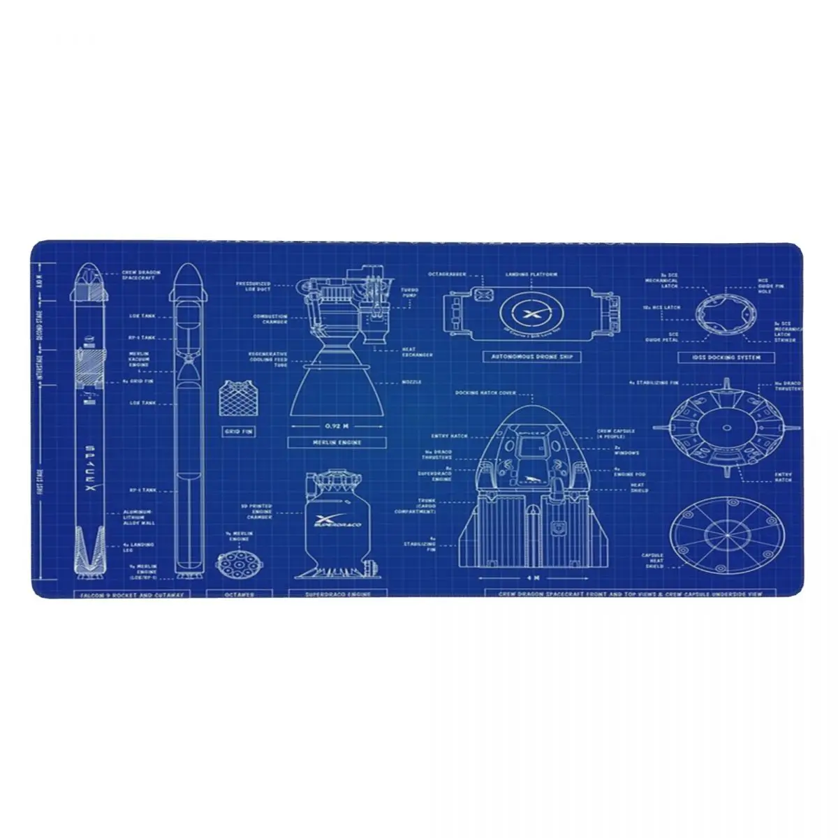 SpaceX Falcon 9 And Crew Dragon Large Mouse Pad Computer Keyboard Mouse Mat Gaming Laptop Desk Mat Office Accessories Table Mats