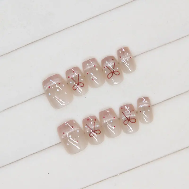 10 قطعة اضغط على الأظافر مجموعة Bowknot تصميم Kawaii القط العين أظافر صناعية نصائح قابلة لإعادة الاستخدام غطاء كامل أظافر وهمية للنساء والفتيات