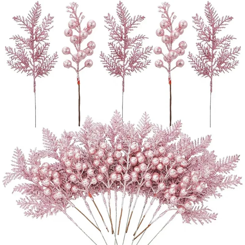 

5Pcs Decoration Glitter Berrie Artificial Flower Bouquet Tree Ornaments Home New Year 2025 Navidad Decor