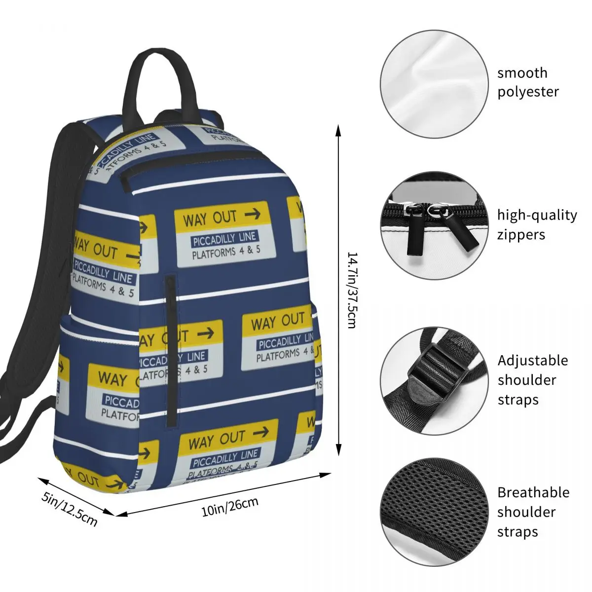London Underground Way Out Sign Backpack Student BookBag Boys Girls School Bag Computer Shoulder Bags Men Women