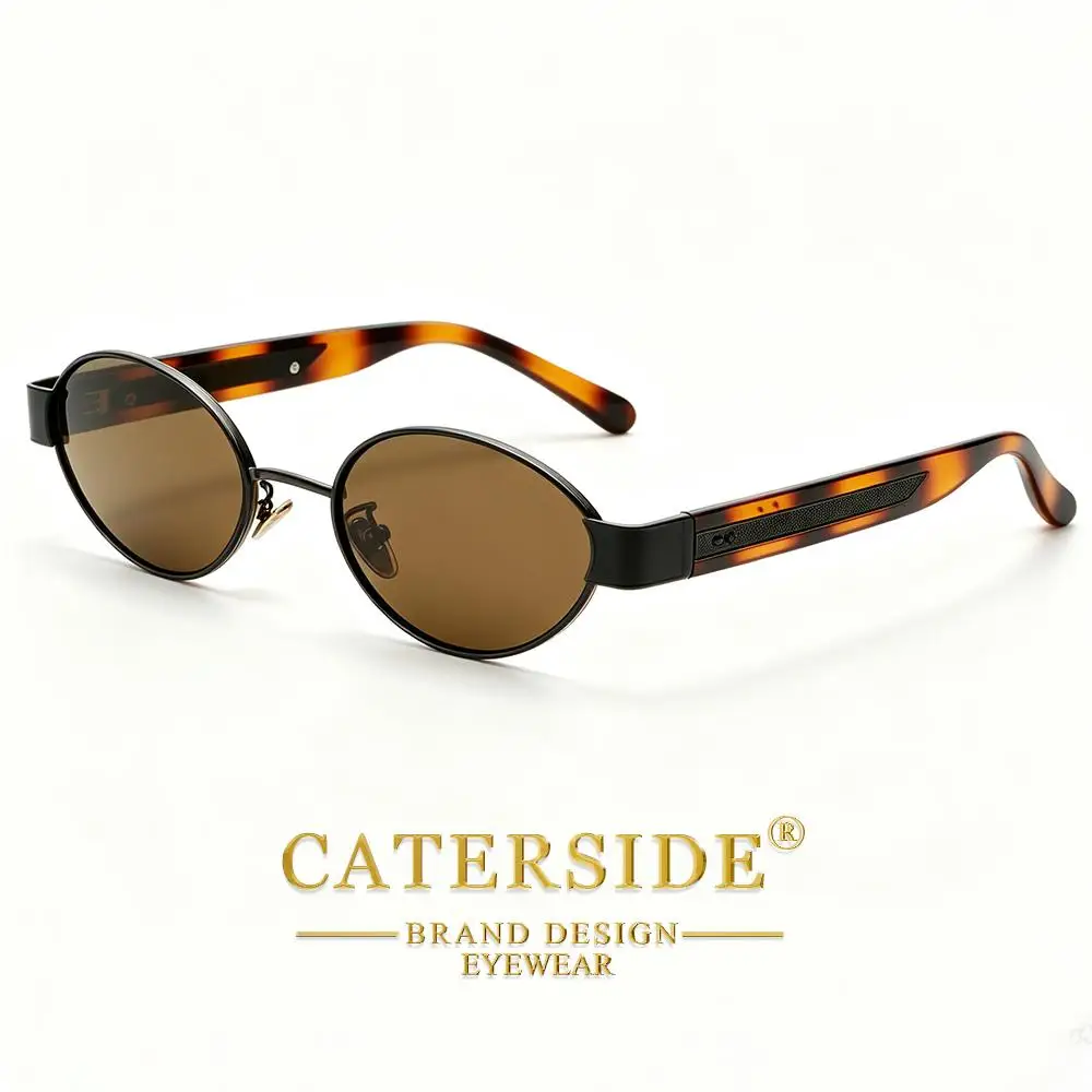 CATERSIDE Neue Retro-Sonnenbrille für Herren, hochwertige Metall-Sonnenbrille mit ovalem kleinem Rahmen, Damen-Sonnenbrille für den Außenbereich, Street-Hip-Hop-Brille, UV400 – Detail 6