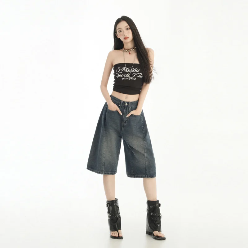 

Американские ретро джинсы-мачете, новые свободные джинсы с высокой талией и широкими штанинами, пятые женские джинсы