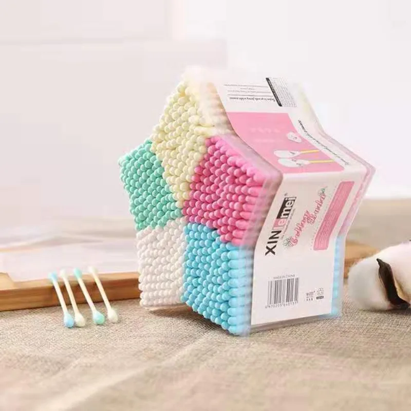 500Pcs/5Color Colorful Double-headed Cotton Swab Cleaning Sanitary Swabs for Make Up Remover Ears Cotton Swabs Cosmetic with Box