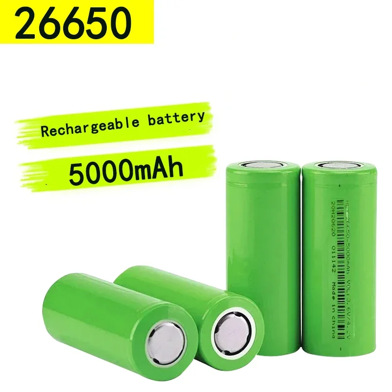 2024 Batterie aste au lithium-ion avec chargeur, lampe de poche LED, haute qualité, , 26650 5000mAh 3.7V d'origine, nouveau