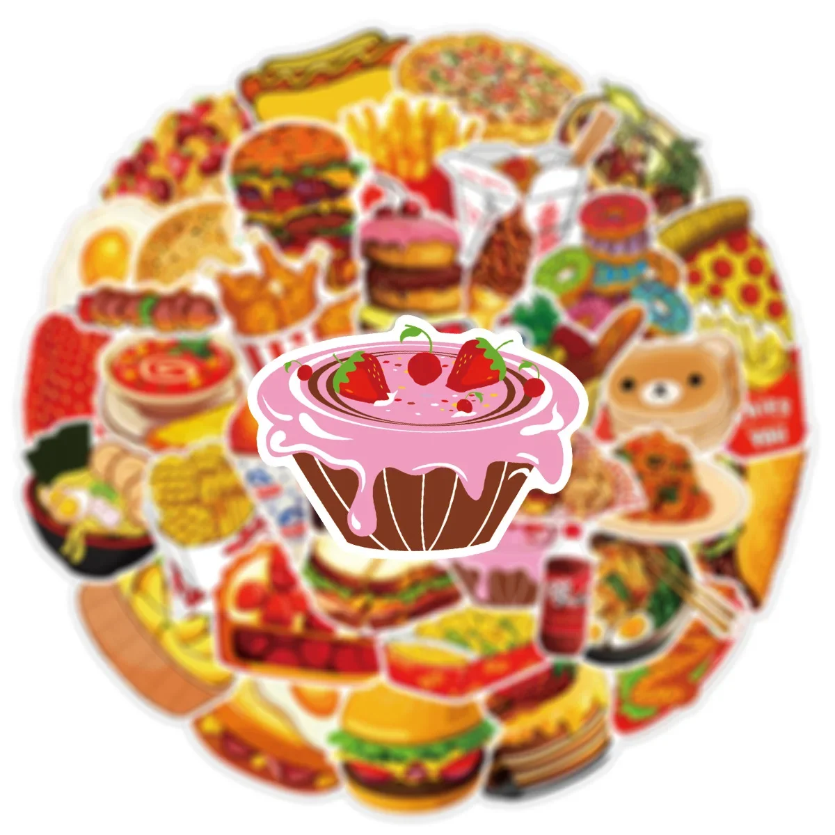 10/30/50Pcs Cartoon Food Waterproof Graffiti Sticker Aesthetic Decorative Luggage Cup Guitar Laptop Phone Notebook Kids Stickers