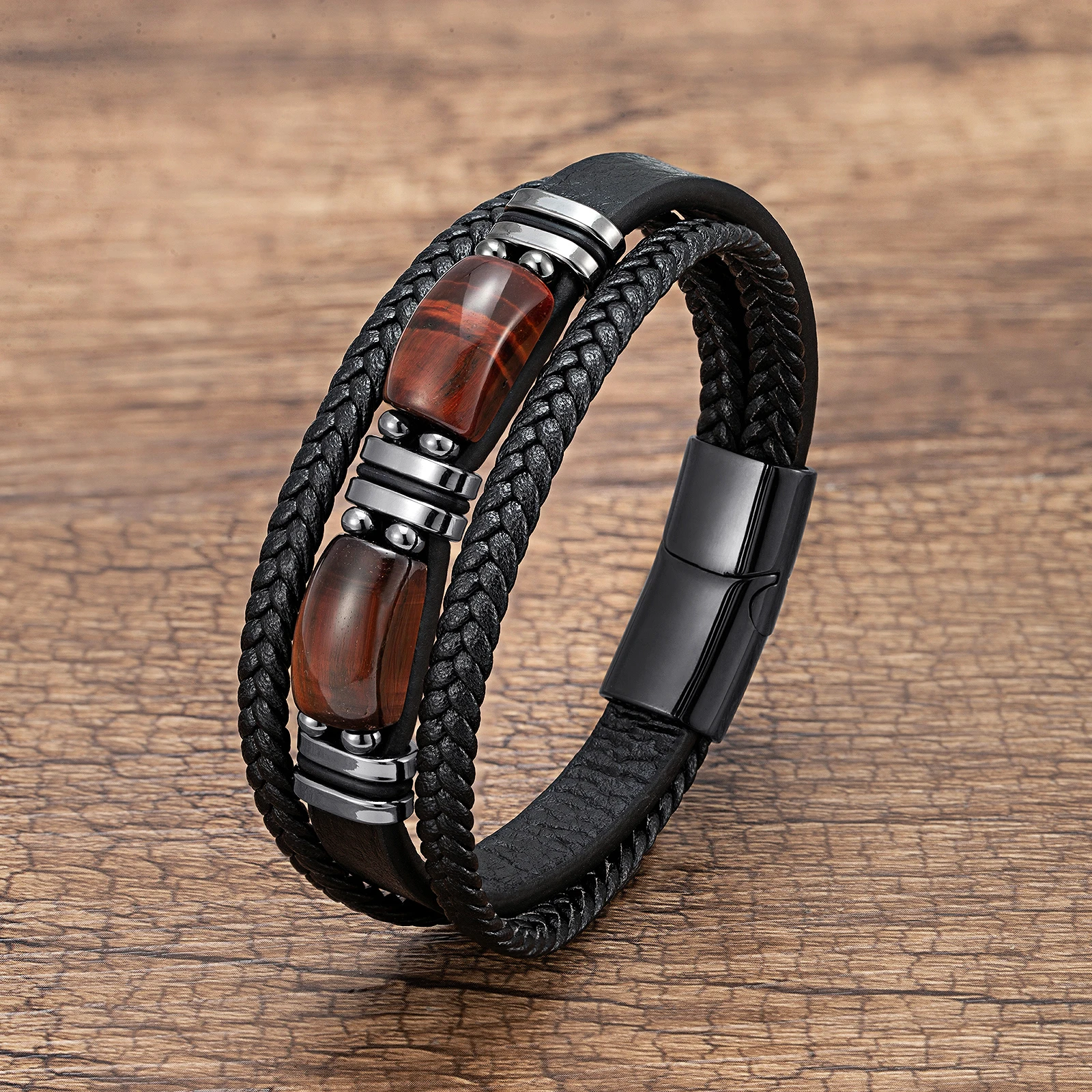 YISHUCHA Tiger's Eye Bracelet Fashion Men's Jewelry Classic Multi-layer Braided Leather Bracelet Homme Individuality Jewels Gift