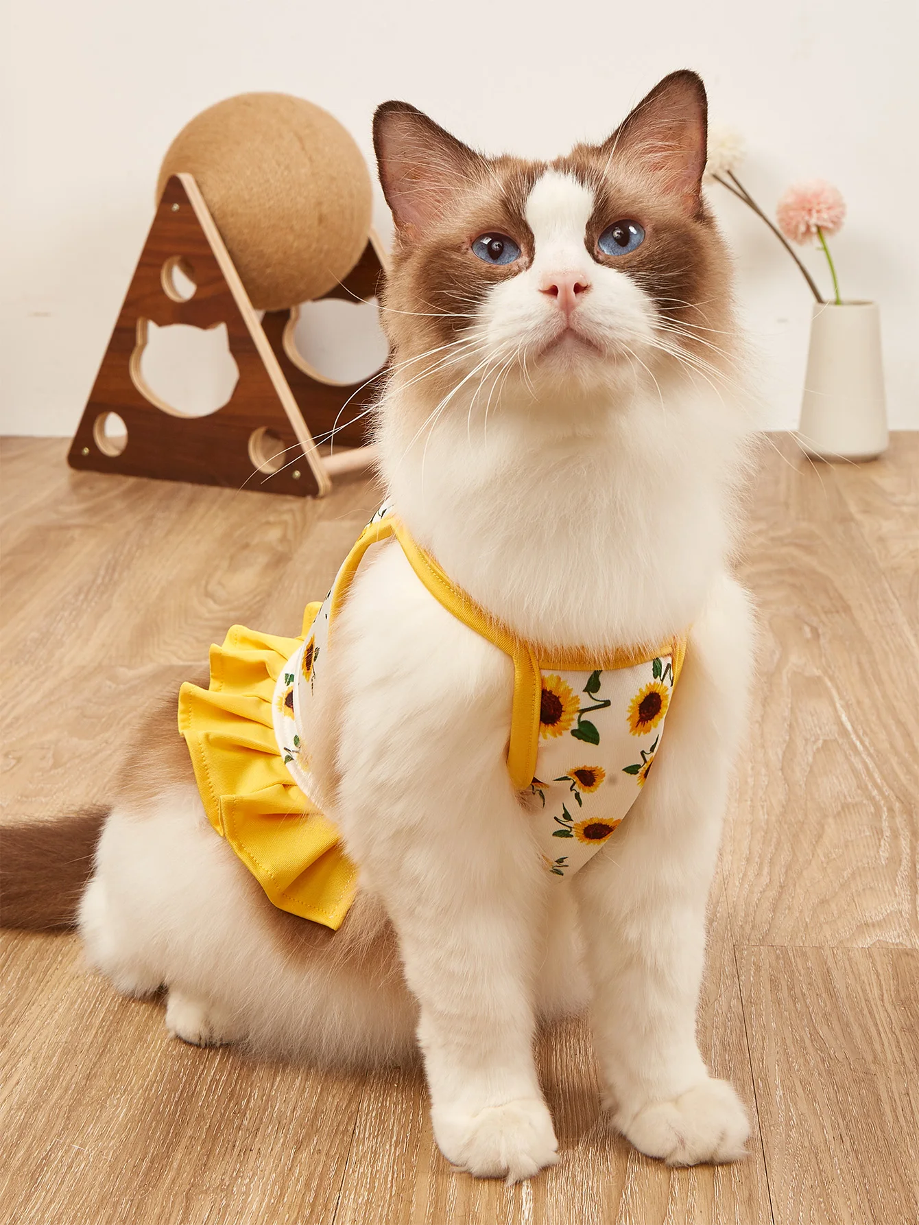 Dog Dress Sunflower Printed Girl Dog Sleeveless Ruffle Clothes Pet Apparel Doggie Cat Clothing Puppy Dresses Doggy Costume