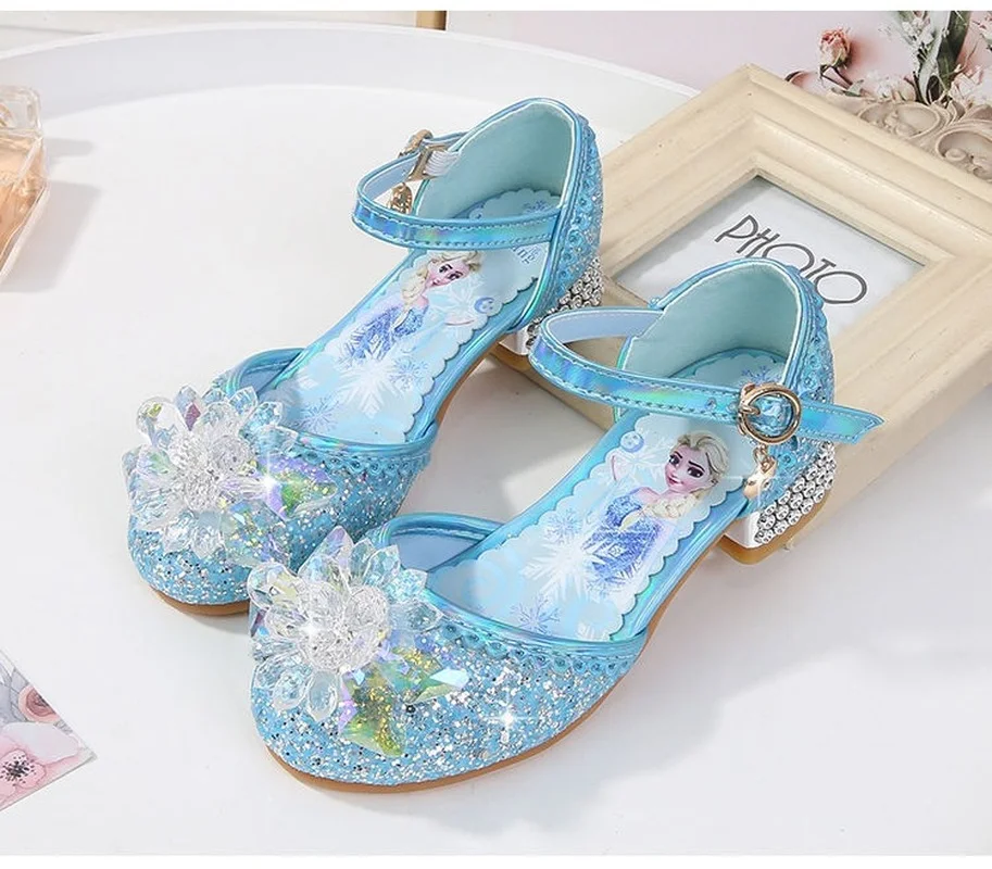 Disney-Sandalias de tacón alto para niñas, zapatos de princesa de Frozen, calzado de gran tamaño, calzado de belleza exquisita, 2022