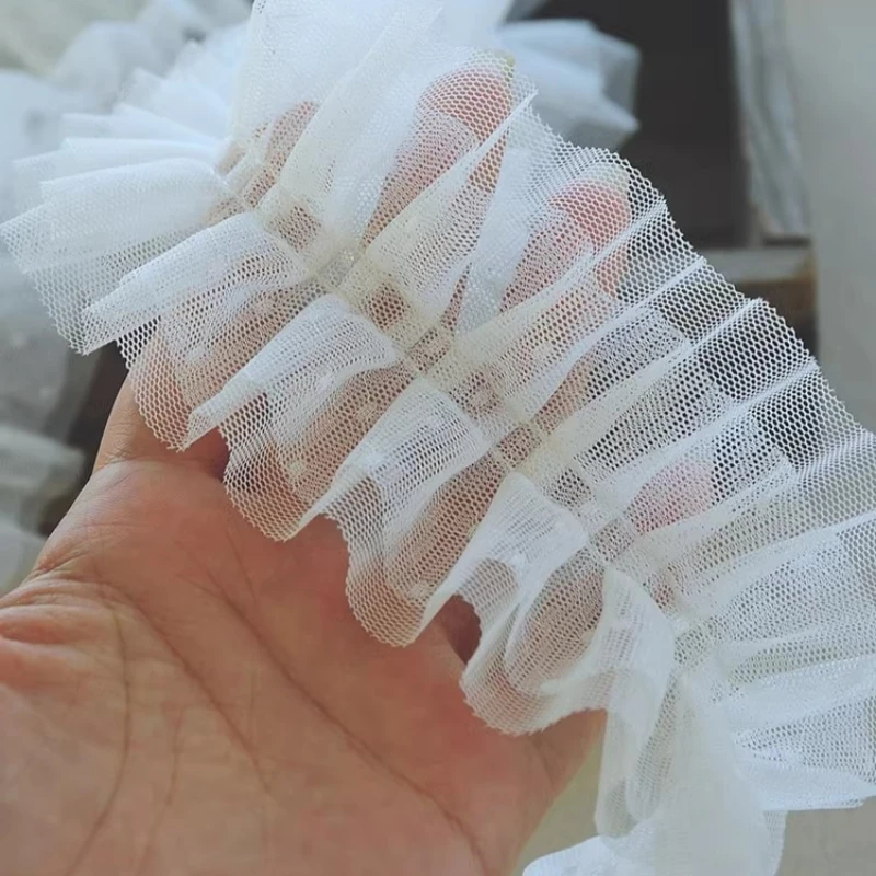 8CM wide polka-dot pleated double lace DIY Quiet book bundle Creative felt board clothing skirt Handmade accessory materials