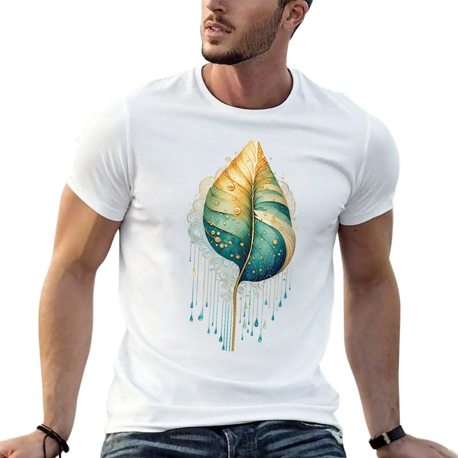 

art deco leaf T-Shirt man t shirt heavy cotton t shirt men 100% cotton luxury brand T-Shirt