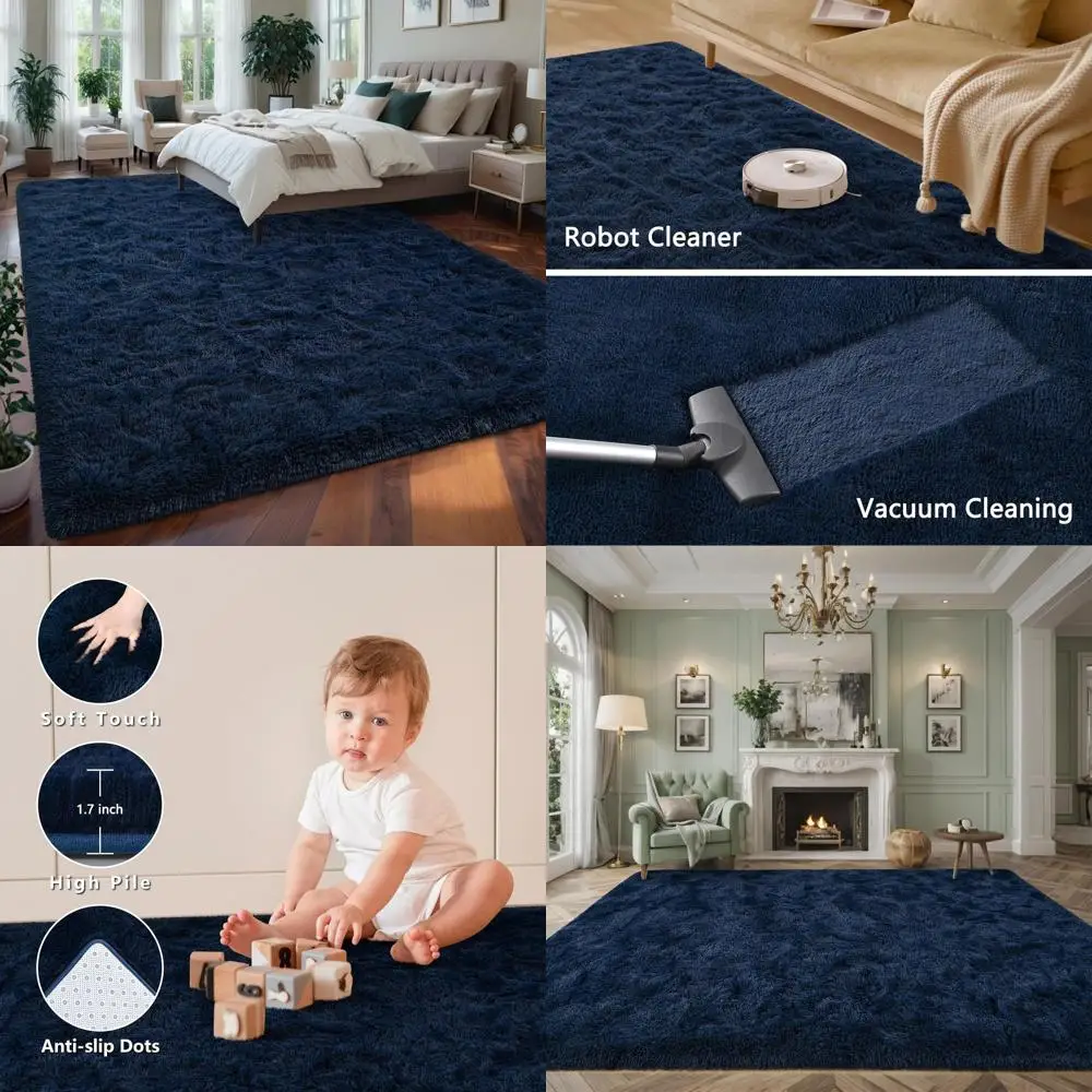 

Очень большой темно-синий коврик Shag, 8x10 для гостиной и спальни, плюш для детей, детской, общежития и офиса, роскошный домашний декор
