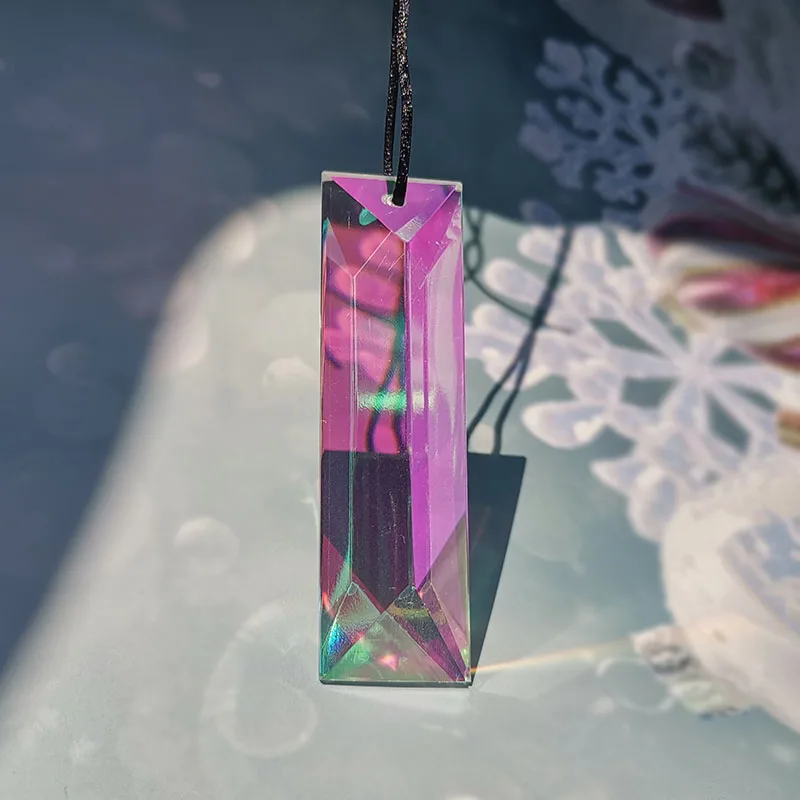 76mm Crystal Triangular Strip Hanging Pendant Rainbow Suncatcher Chandelier Prism Parts Garden Charm Sun Catcher Home Decoration